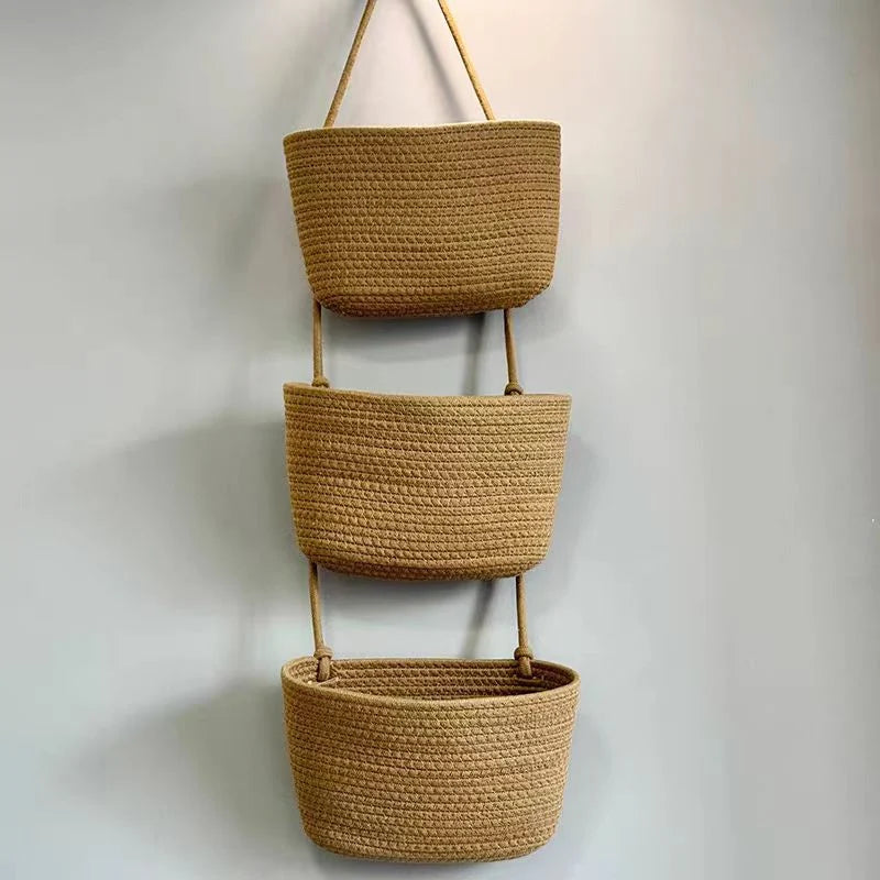 3-Tier Hanging Basket Cotton & Linen Wall-Mounted