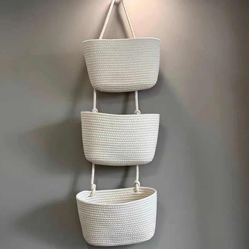 3-Tier Hanging Basket Cotton & Linen Wall-Mounted
