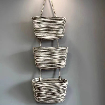 3-Tier Hanging Basket Cotton & Linen Wall-Mounted