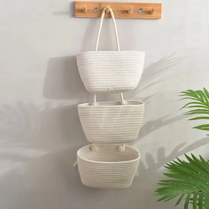 3-Tier Hanging Basket Cotton & Linen Wall-Mounted