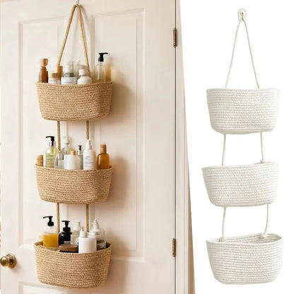 3-Tier Hanging Basket Cotton & Linen Wall-Mounted