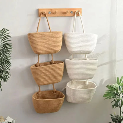 3-Tier Hanging Basket Cotton & Linen Wall-Mounted