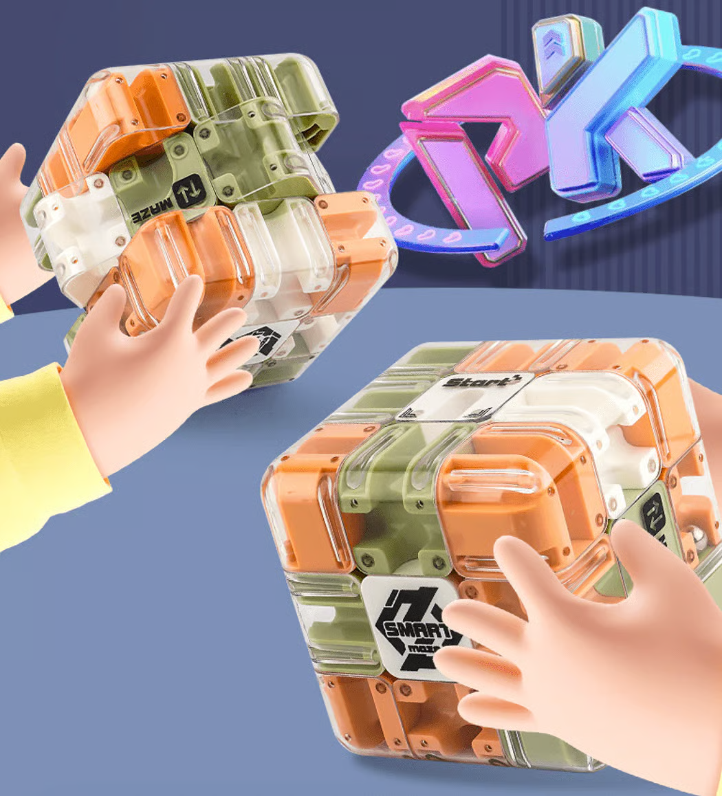 3D Maze Cube Puzzle Transparent & Stainless Steel Ball