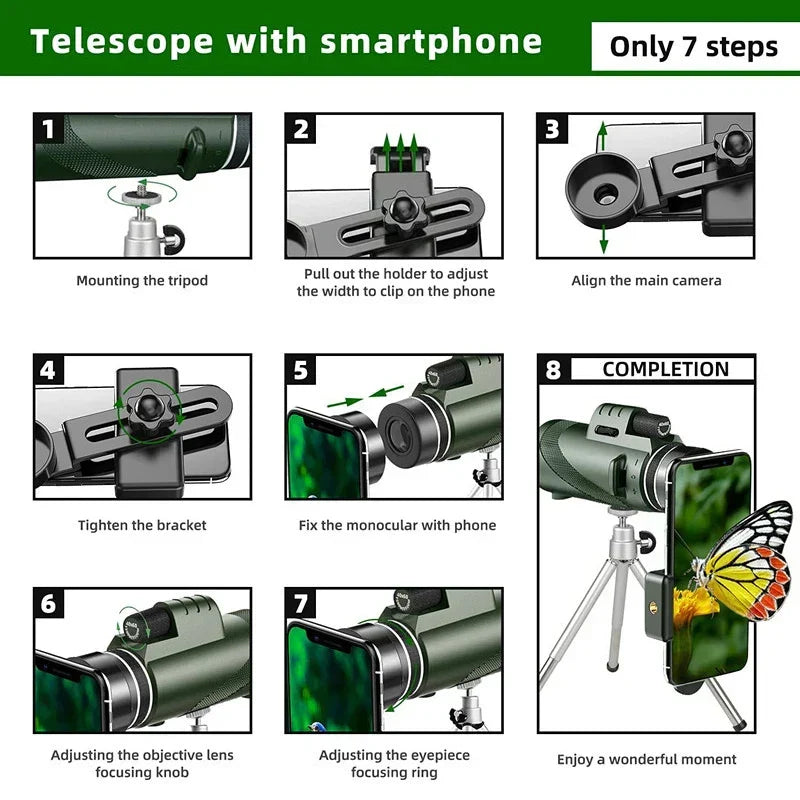 80x100 High Definition Zoom Monocular Telescope: Compact Binoculars for Hunting, Camping, and Outdoor Adventures