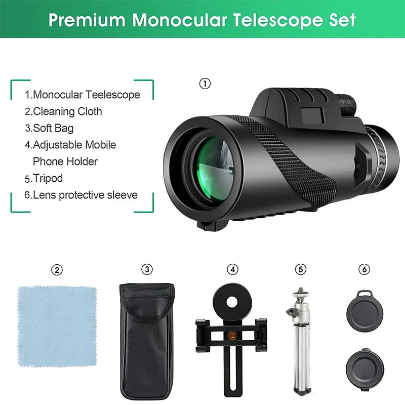 80x100 High Definition Zoom Monocular Telescope: Compact Binoculars for Hunting, Camping, and Outdoor Adventures