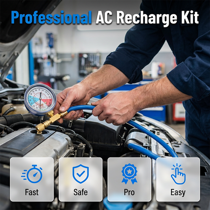 AC Recharge Hose Universal Refrigerant Color-Coded Gauge & Quick-Connect