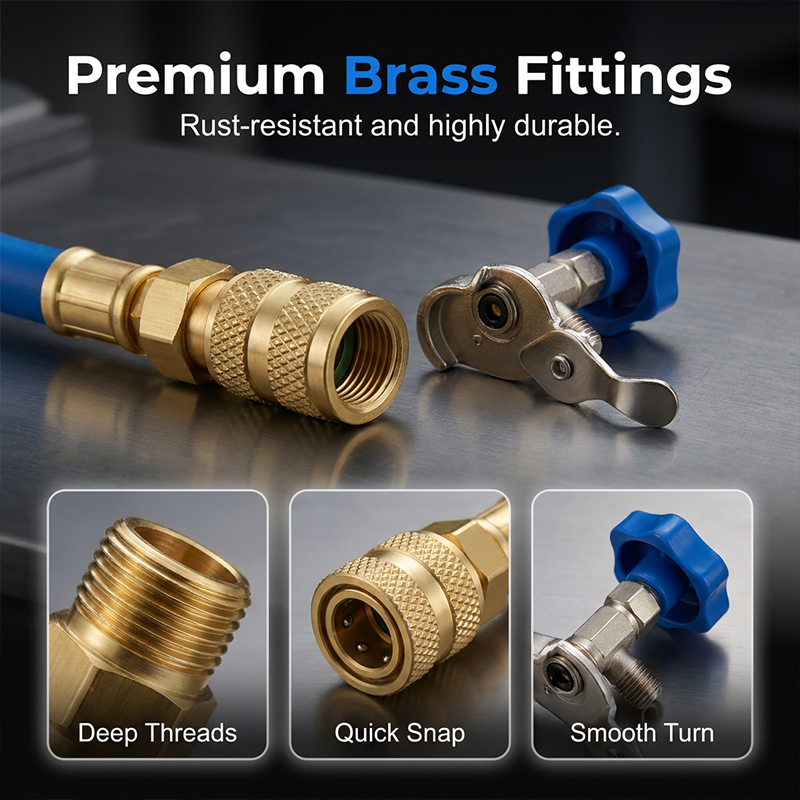 AC Recharge Hose Universal Refrigerant Color-Coded Gauge & Quick-Connect