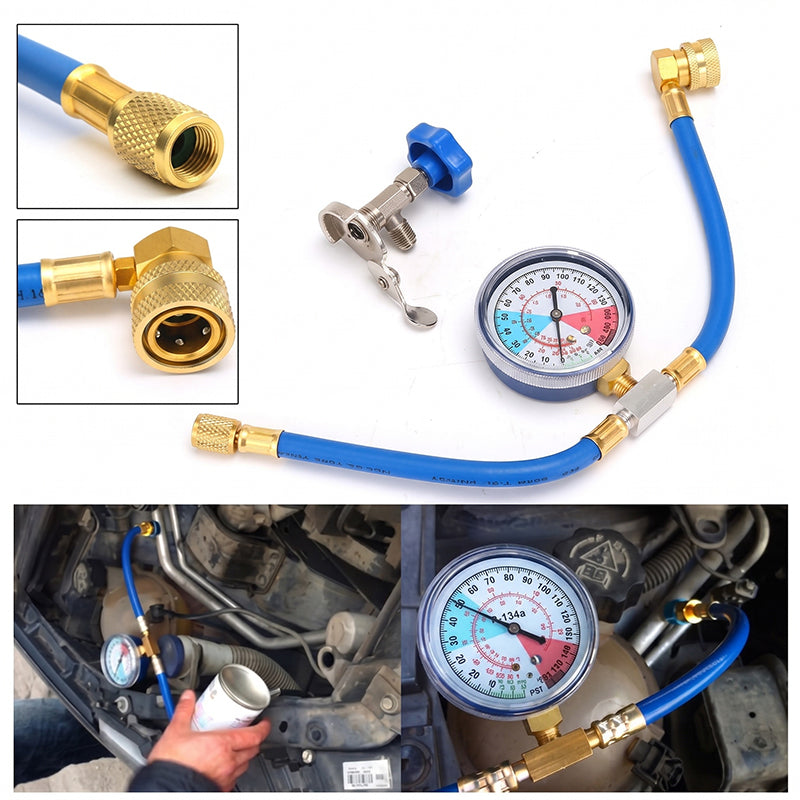 AC Recharge Hose Universal Refrigerant Color-Coded Gauge & Quick-Connect