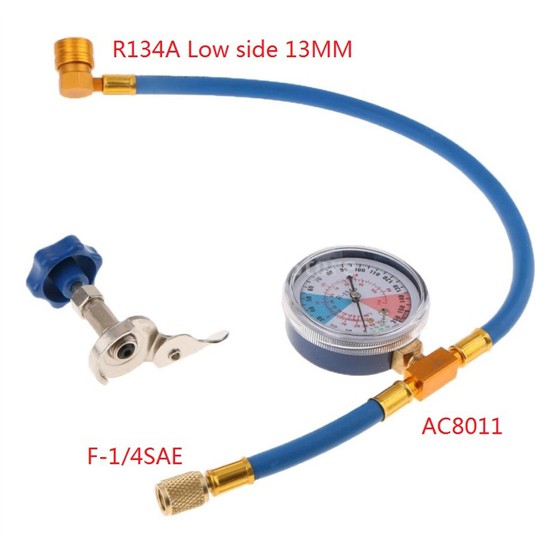 AC Recharge Hose Universal Refrigerant Color-Coded Gauge & Quick-Connect