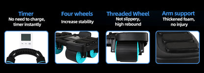 Ab Roller Automatic Rebound Four-Wheel Stability with Elbow Supports