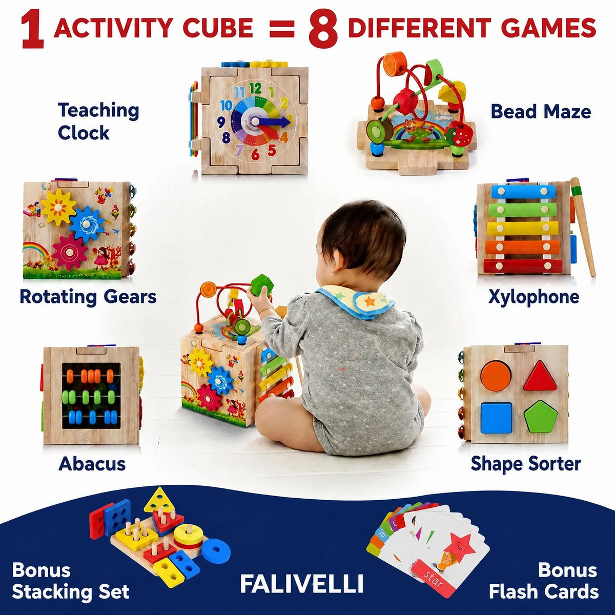Activity Cube 8-In-1 Rubberwood Learning Toy