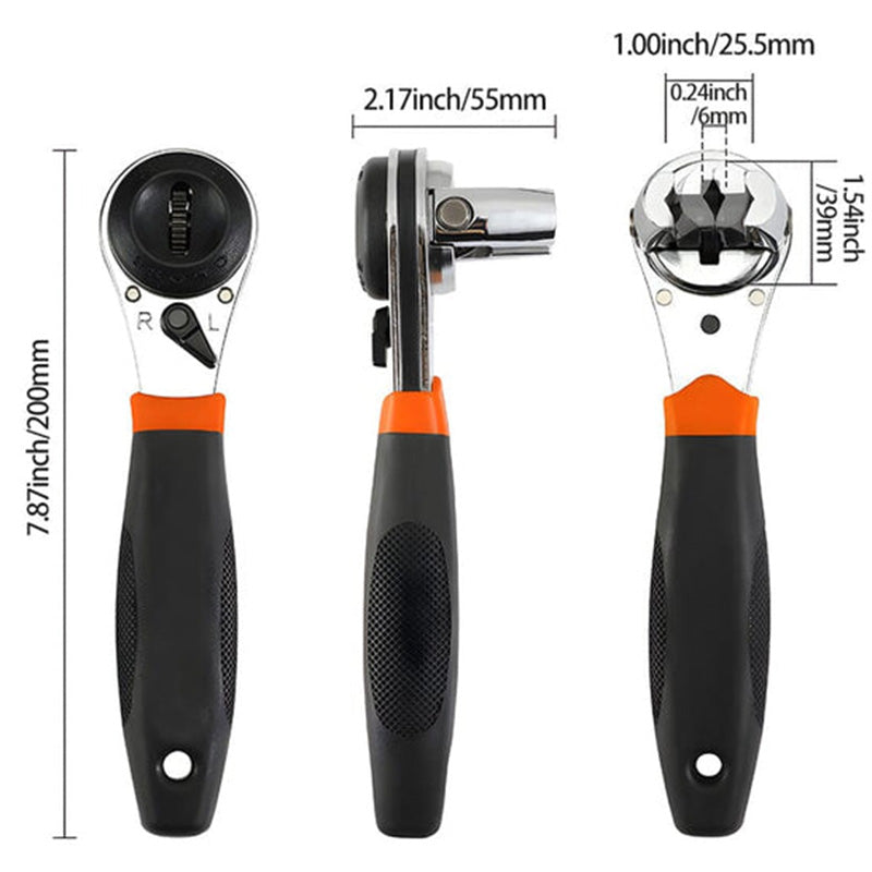 Adjustable Ratchet Wrench Chrome-Vanadium Steel 60-Tooth Non-Slip Handle