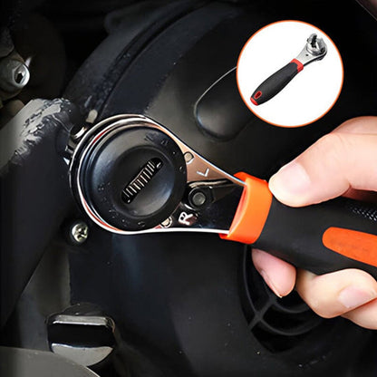 Adjustable Ratchet Wrench Chrome-Vanadium Steel 60-Tooth Non-Slip Handle