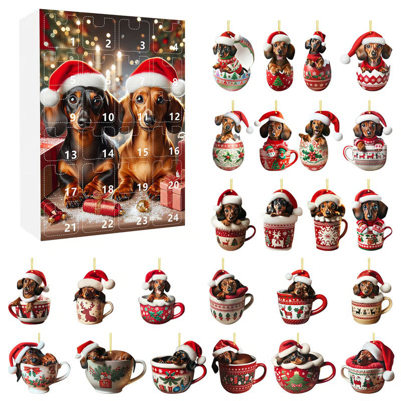 Advent Calendar 24 Dachshund Acrylic Pendants