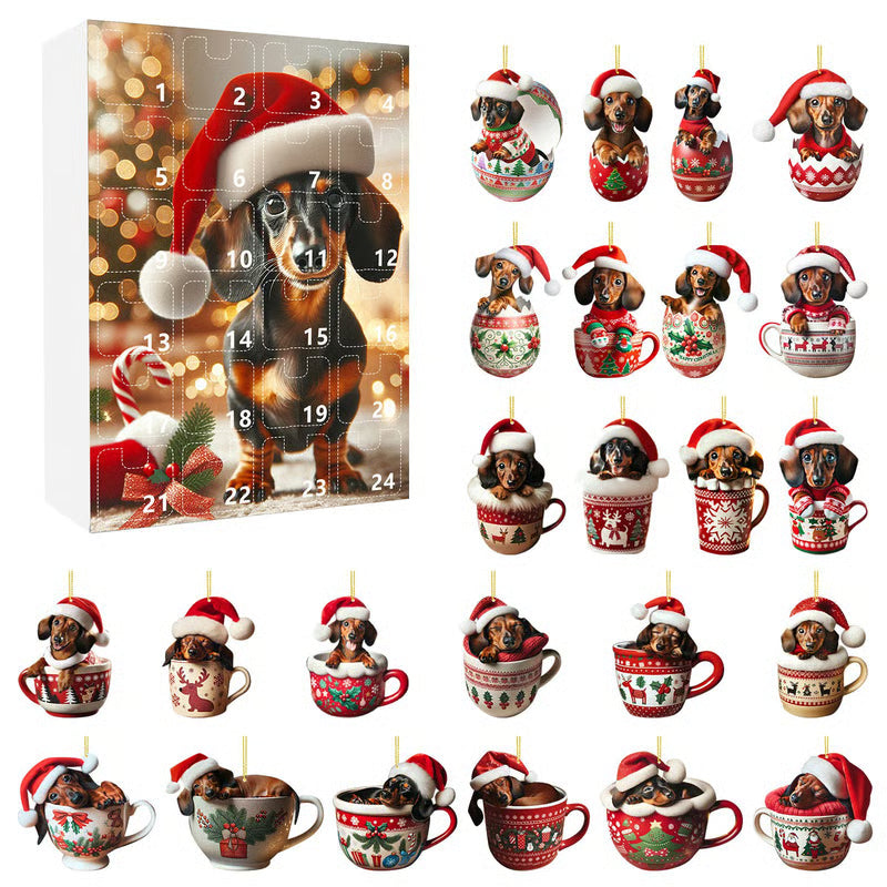 Advent Calendar 24 Dachshund Acrylic Pendants