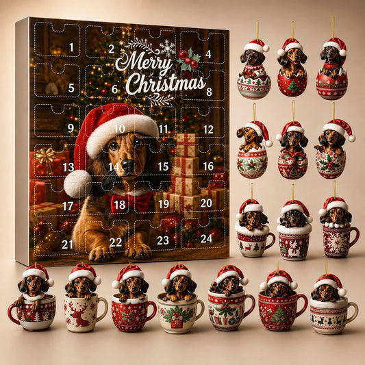 Advent Calendar 24-Day Dachshund Flat Hanging Ornaments