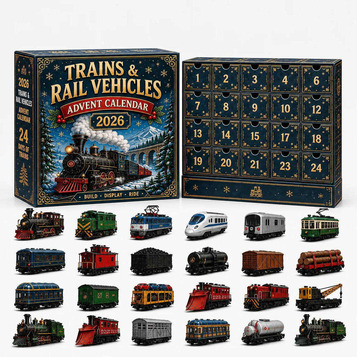 Advent Calendar 24 Die-Cast Vehicles Reusable Compartments