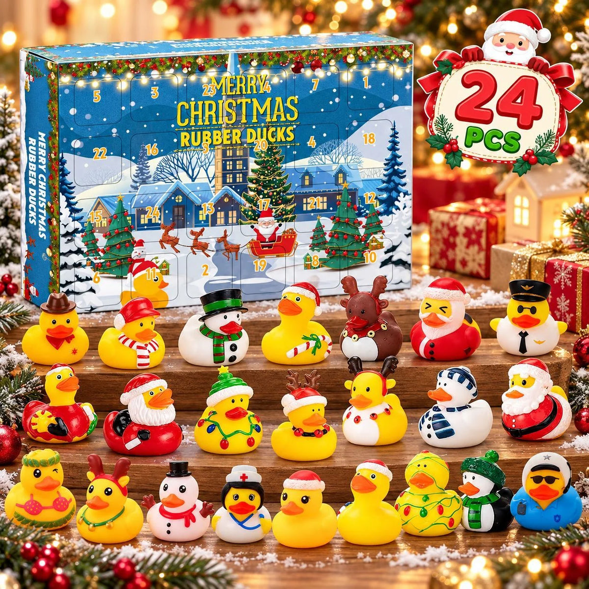 Advent Calendar 24 Duck Bath Toys Squeezable Vinyl Figures