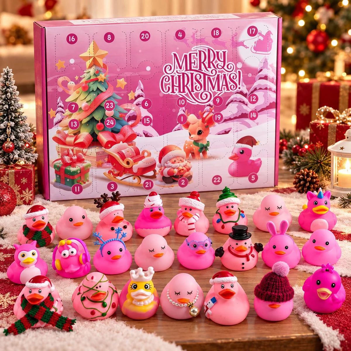 Advent Calendar 24 Duck Bath Toys Squeezable Vinyl Figures
