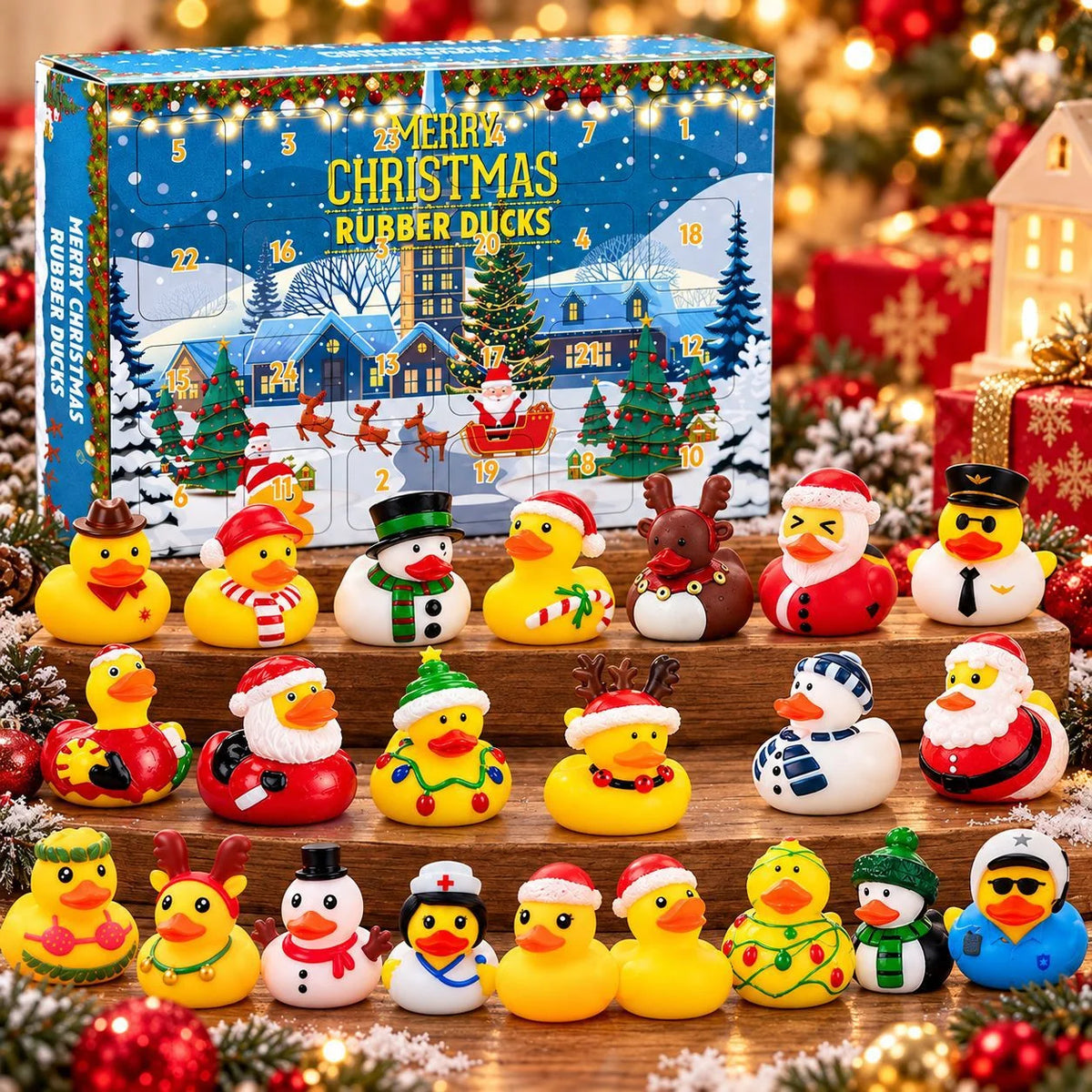 Advent Calendar 24 Duck Bath Toys Squeezable Vinyl Figures