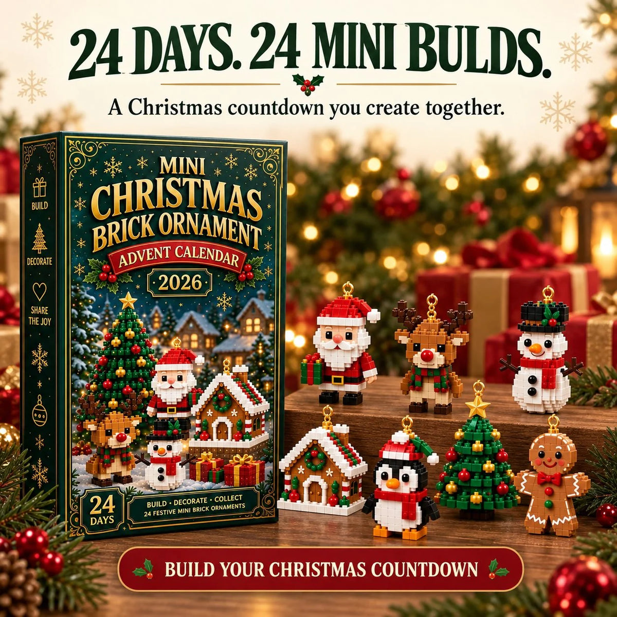 Advent Calendar 24 Mini Christmas Building Sets With Hanging Loops