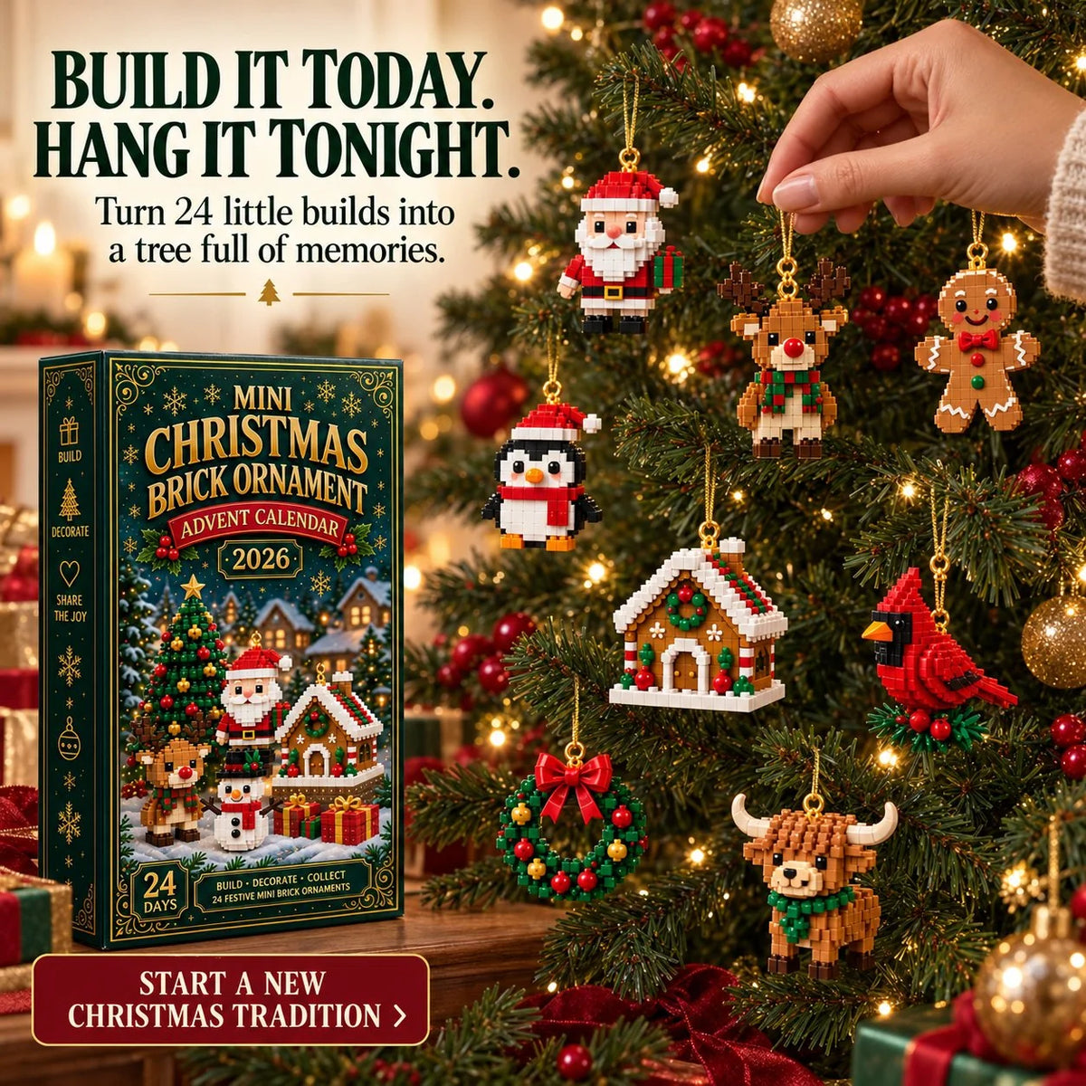 Advent Calendar 24 Mini Christmas Building Sets With Hanging Loops