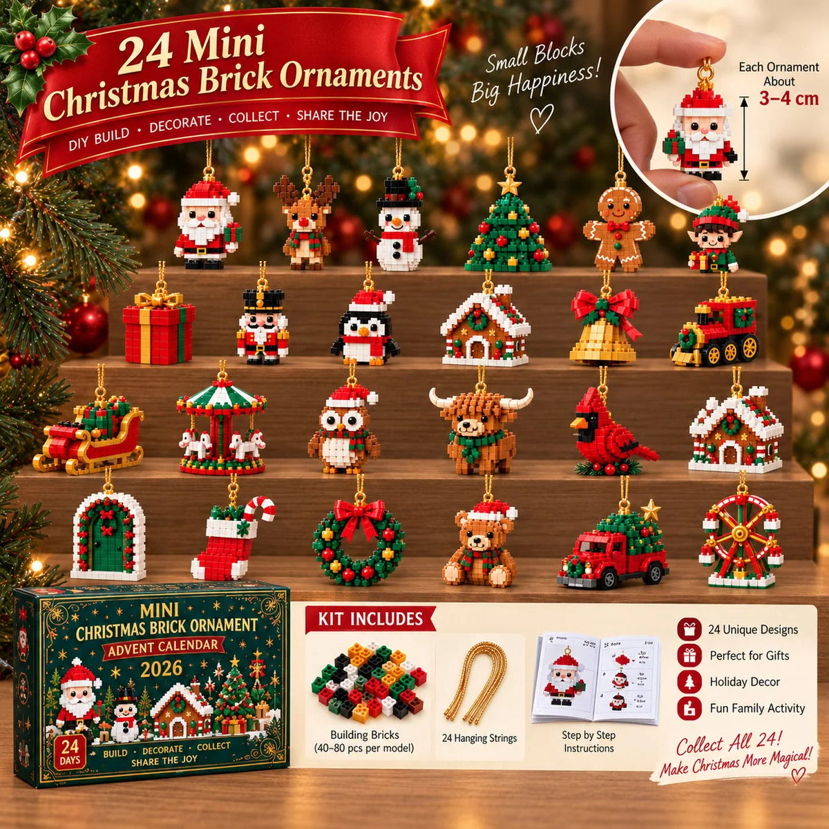 Advent Calendar 24 Mini Christmas Building Sets With Hanging Loops