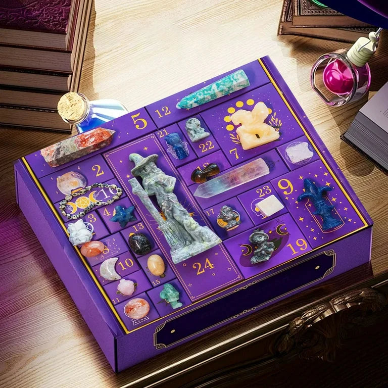 Advent Calendar 31 Natural Crystal Stones & Witch Figurine