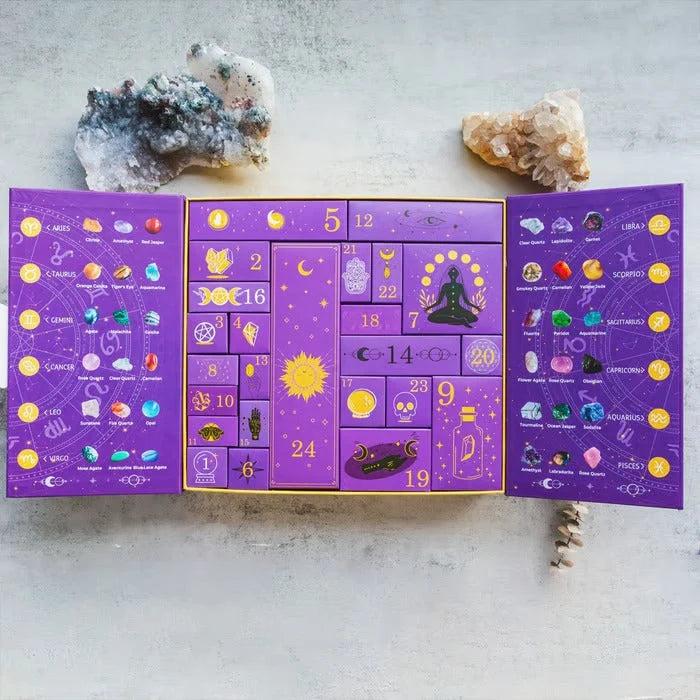 Advent Calendar 31 Natural Crystal Stones & Witch Figurine