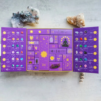 Advent Calendar 31 Natural Crystal Stones & Witch Figurine