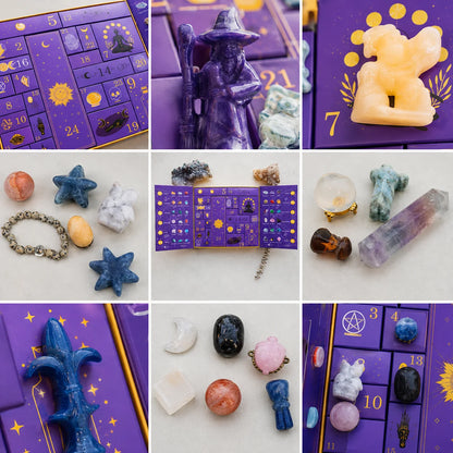 Advent Calendar 31 Natural Crystal Stones & Witch Figurine