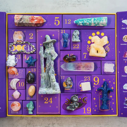 Advent Calendar 31 Natural Crystal Stones & Witch Figurine