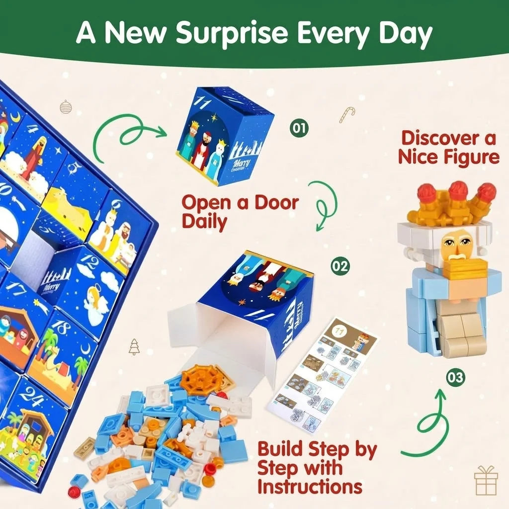 Advent Calendar Building Brick Nativity Scene 24 Sets