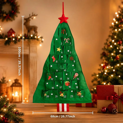 Advent Calendar Christmas Tree Reusable Fabric 24 Pockets