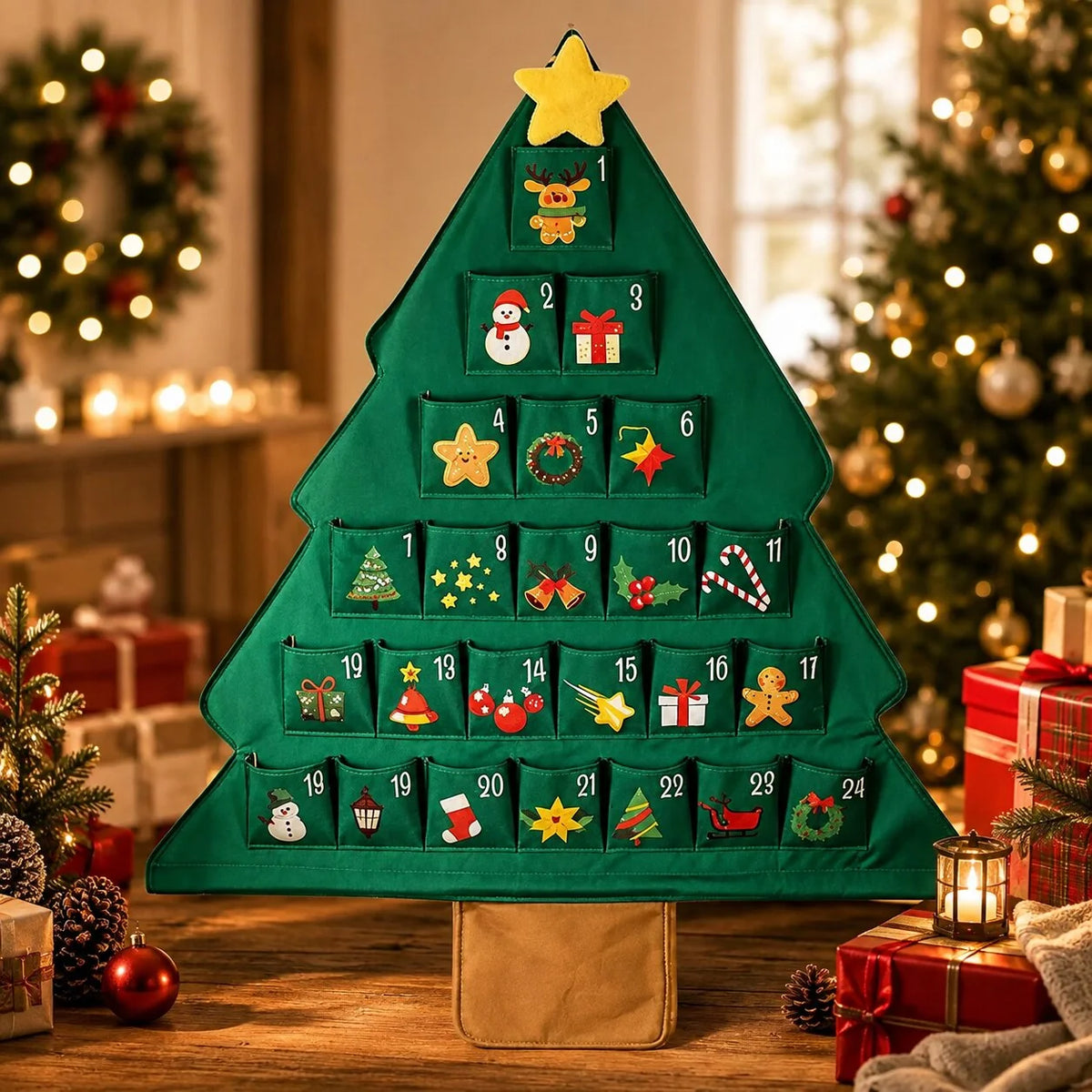 Advent Calendar Christmas Tree Reusable Fabric 24 Pockets