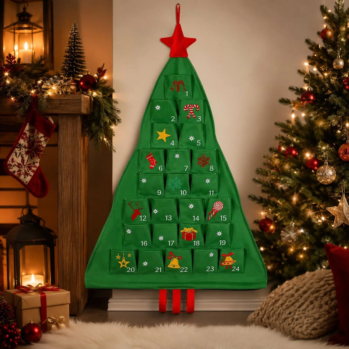 Advent Calendar Christmas Tree Reusable Fabric 24 Pockets