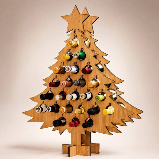 Advent Calendar Holder Wooden 24-Slot Mini Bottle Display