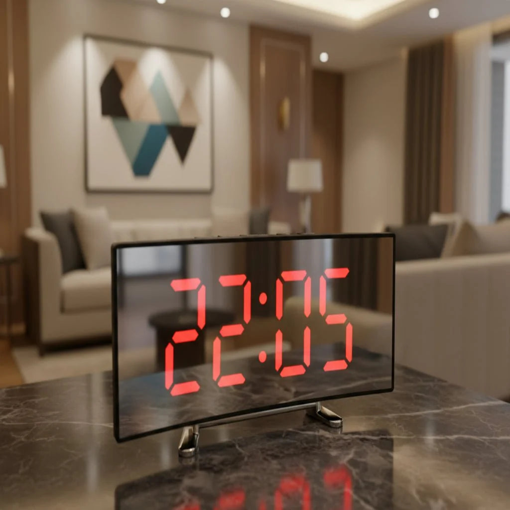 Alarm Clock Mirror LED Display Silent USB or Battery Powered