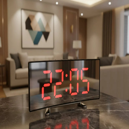 Alarm Clock Mirror LED Display Silent USB or Battery Powered