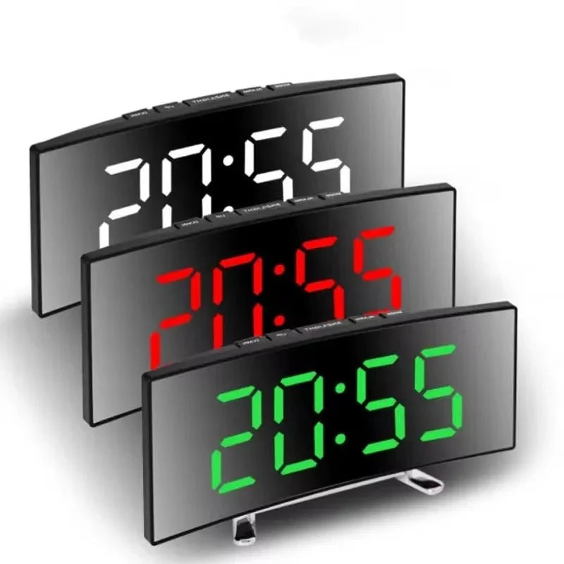 Alarm Clock Mirror LED Display Silent USB or Battery Powered