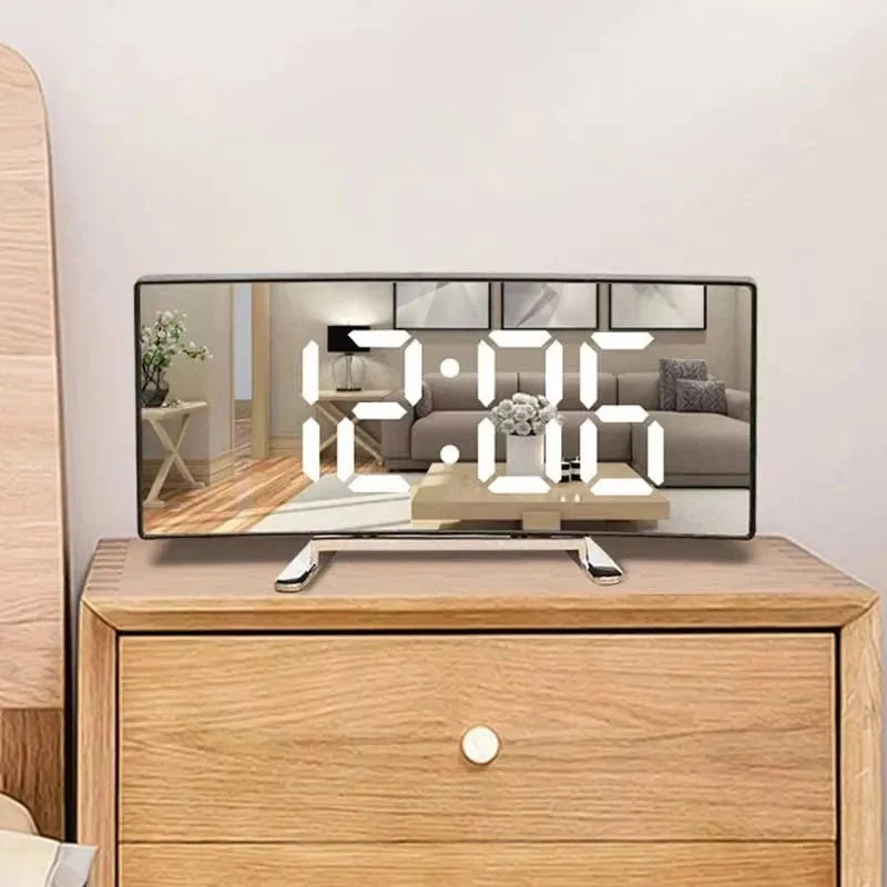 Alarm Clock Mirror LED Display Silent USB or Battery Powered