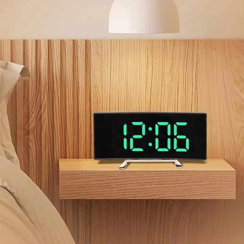 Alarm Clock Mirror LED Display Silent USB or Battery Powered