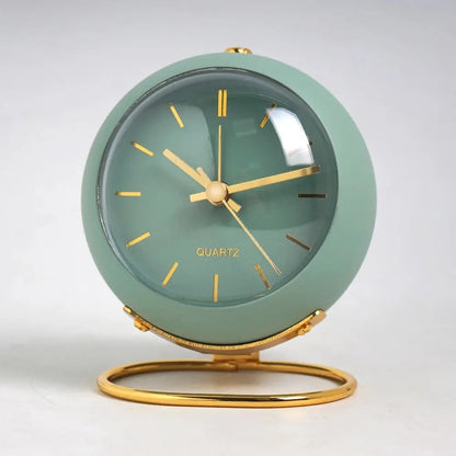 Alarm Clock Silent Quartz Luminous Hands Metal Stand