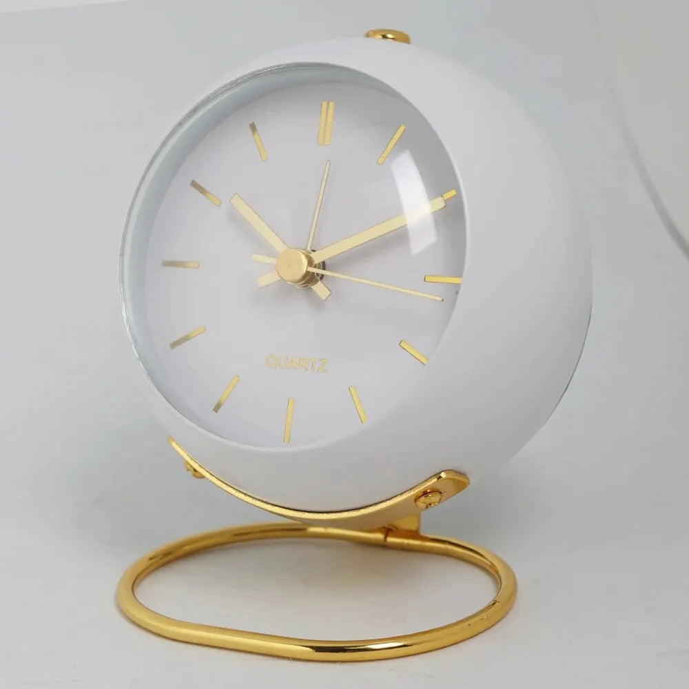 Alarm Clock Silent Quartz Luminous Hands Metal Stand