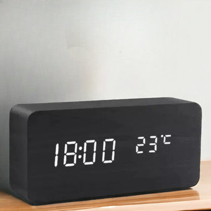 Alarm Clock Wood-Look LED Voice-Activated