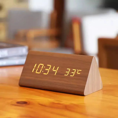 Alarm Clock Wood-Look LED Voice-Activated
