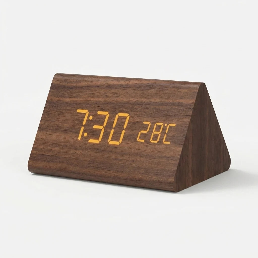 Alarm Clock Wooden Voice-Activated LED USB & Battery Powered