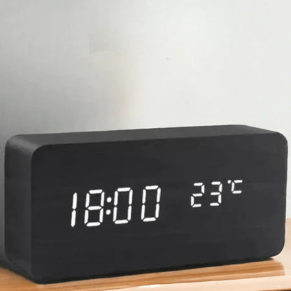 Alarm Clock Wooden Voice-Activated LED USB & Battery Powered