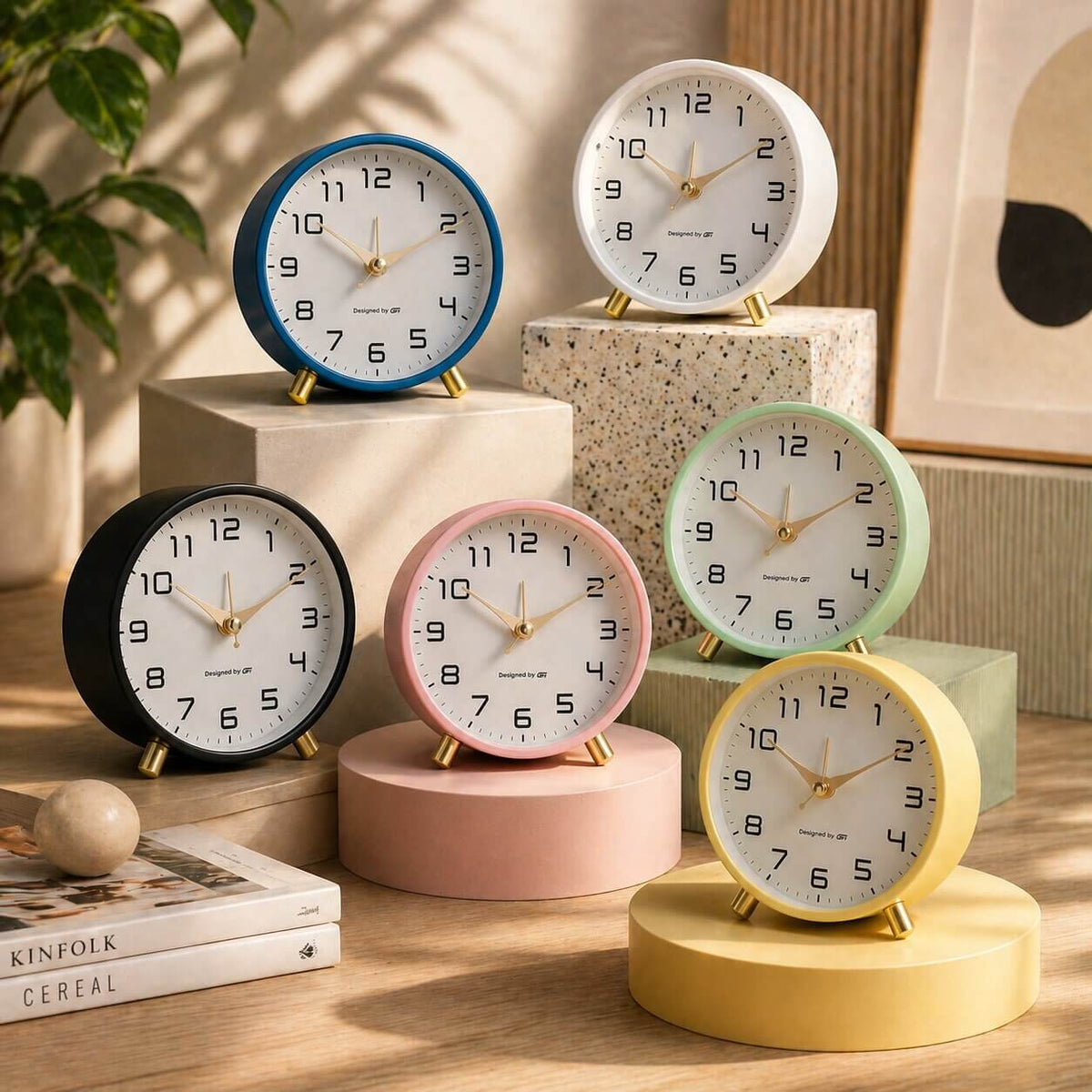 Analogue Bedside Clock Silent Sweep Metal & Glass