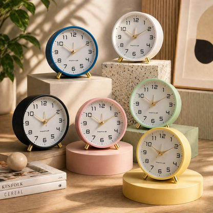Analogue Bedside Clock Silent Sweep Metal & Glass
